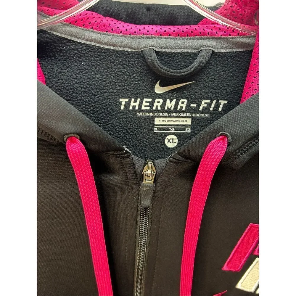 Nike Therma-Fit Full Zip Football Hoodie Performance Gear Black Pink Women's Siz